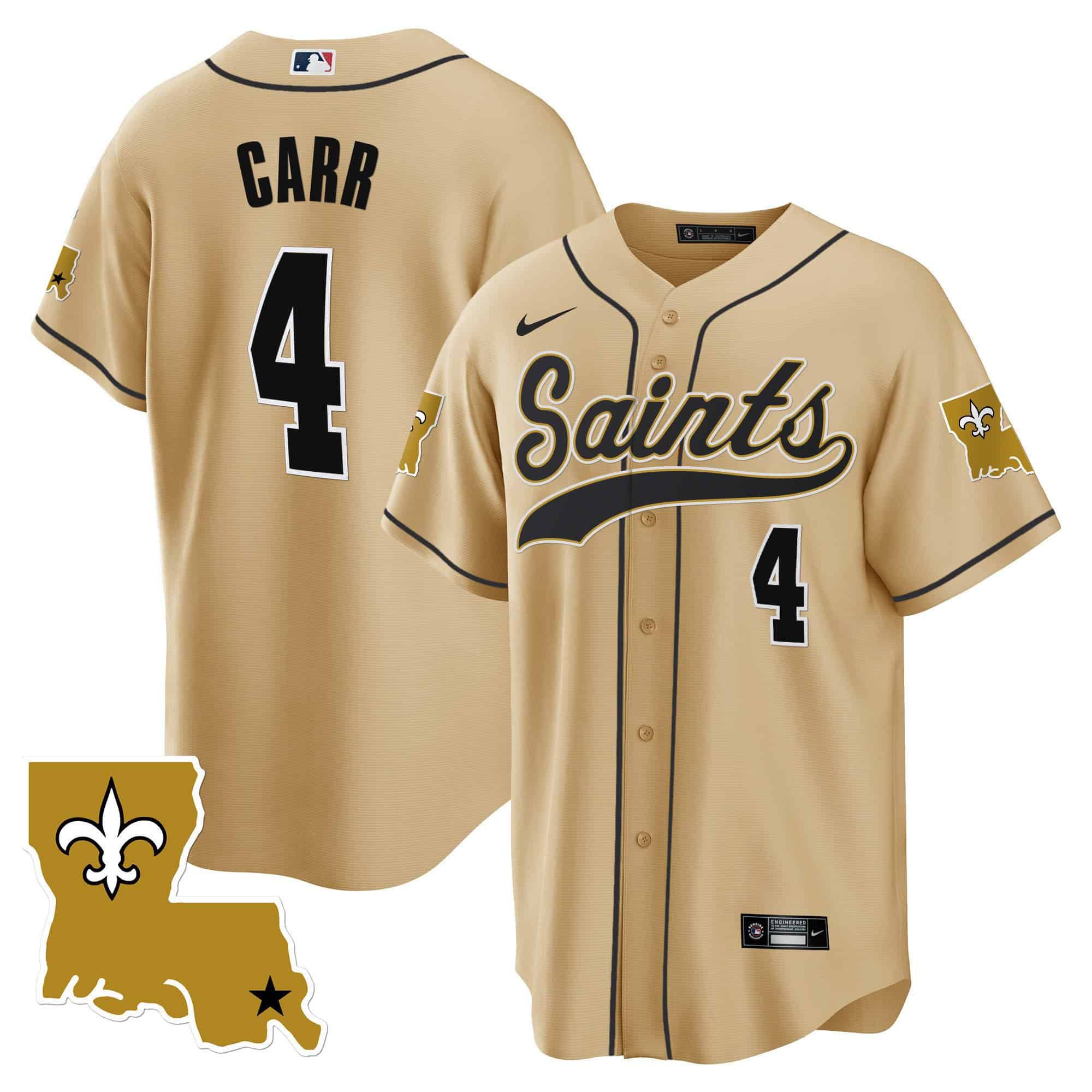 Men New Orleans Saints #4 Carr Yellow 2024 Nike 1987 Legacy Cool Base NFL Jersey